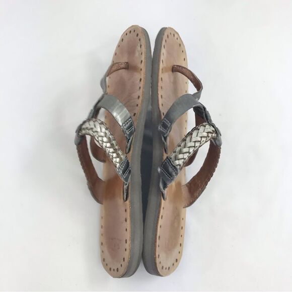 UGG Audra Metallic Silver Braid Leather Double Strap Thong Slide Boho Sandals - Picture 4 of 12